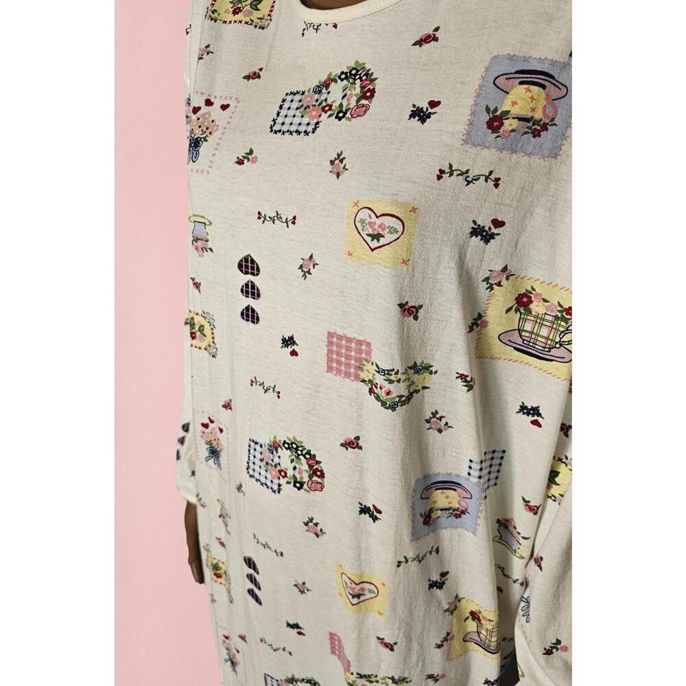 Whimsical nightgown cottagecore floral patchwork print with novelty motifs sizeL
